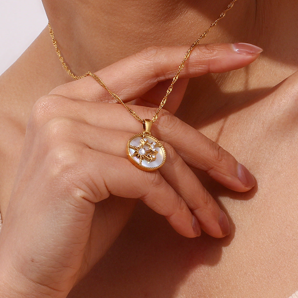 Elegant 18k Gold Necklace with Celestial Pendant and Diamond Simulants – Waterproof and Hypoallergenic