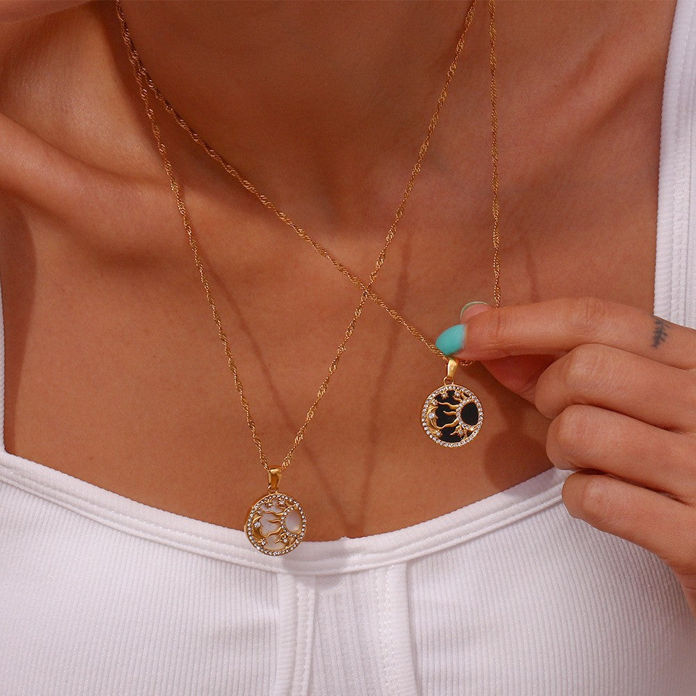 Elegant 18k Gold Necklace with Cosmic Pendant and Diamond Simulants – Hypoallergenic Women's Jewelry
