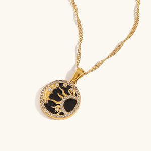 Elegant 18k Gold Necklace with Cosmic Pendant and Diamond Simulants – Hypoallergenic Women's Jewelry