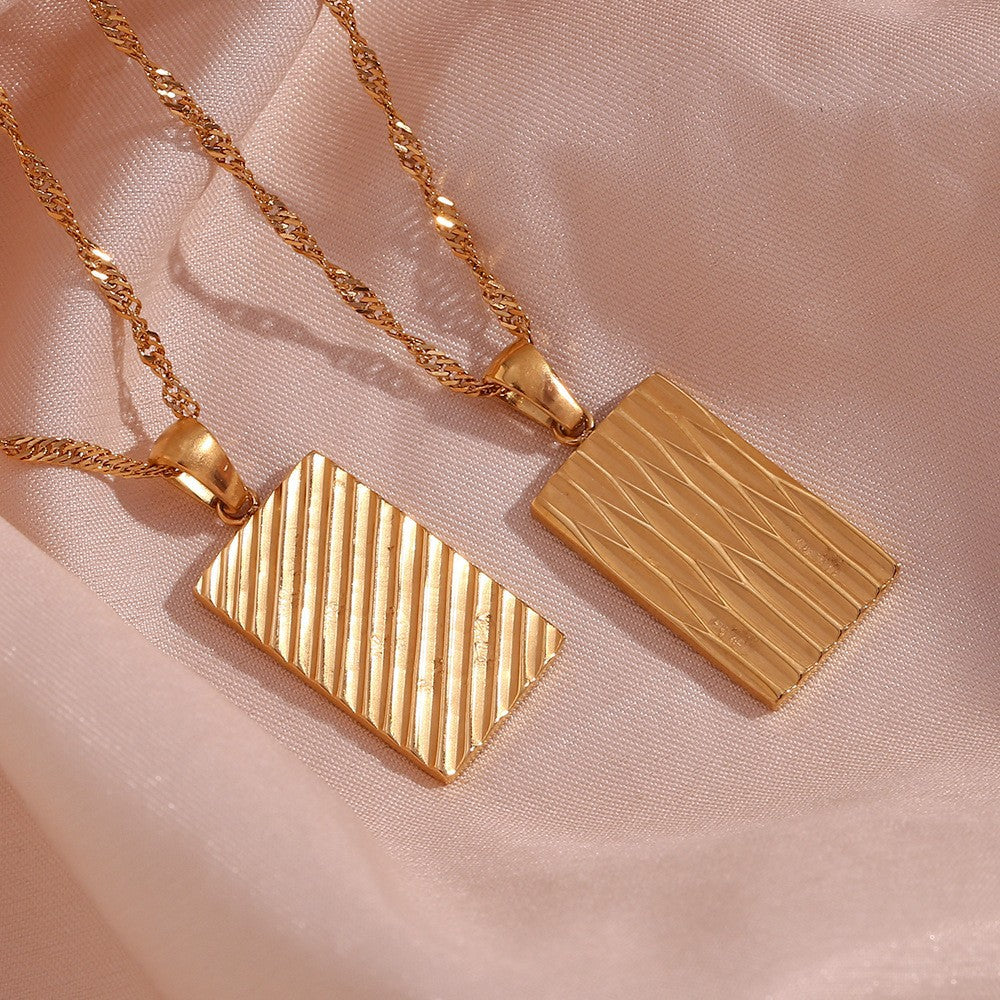 Elegant 18k Gold Necklace with Rectangular Pendant – Waterproof and Hypoallergenic