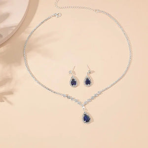 Elegant Blue Teardrop Jewelry Set – Necklace and Earring Set in Stainless Steel with Adjustable Length