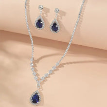 Load image into Gallery viewer, Elegant Blue Teardrop Jewelry Set – Necklace and Earring Set in Stainless Steel with Adjustable Length
