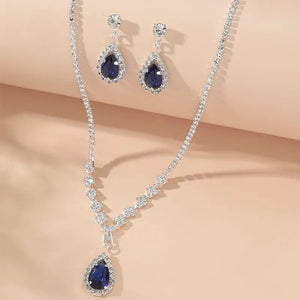 Elegant Blue Teardrop Jewelry Set – Necklace and Earring Set in Stainless Steel with Adjustable Length