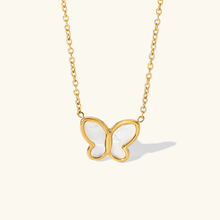 Load image into Gallery viewer, Elegant Butterfly Pendant Necklace with Mother of Pearl and Freshwater Pearls – Hypoallergenic Gold-Plated Jewelry for Women
