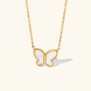 Elegant Butterfly Pendant Necklace with Mother of Pearl and Freshwater Pearls – Hypoallergenic Gold-Plated Jewelry for Women