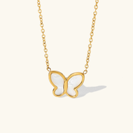 Elegant Butterfly Pendant Necklace with Mother of Pearl and Freshwater Pearls – Hypoallergenic Gold-Plated Jewelry for Women