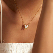 Load image into Gallery viewer, Elegant Butterfly Pendant Necklace with Mother of Pearl and Freshwater Pearls – Hypoallergenic Gold-Plated Jewelry for Women
