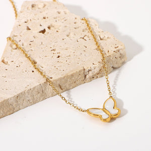 Elegant Butterfly Pendant Necklace with Mother of Pearl and Freshwater Pearls – Hypoallergenic Gold-Plated Jewelry for Women