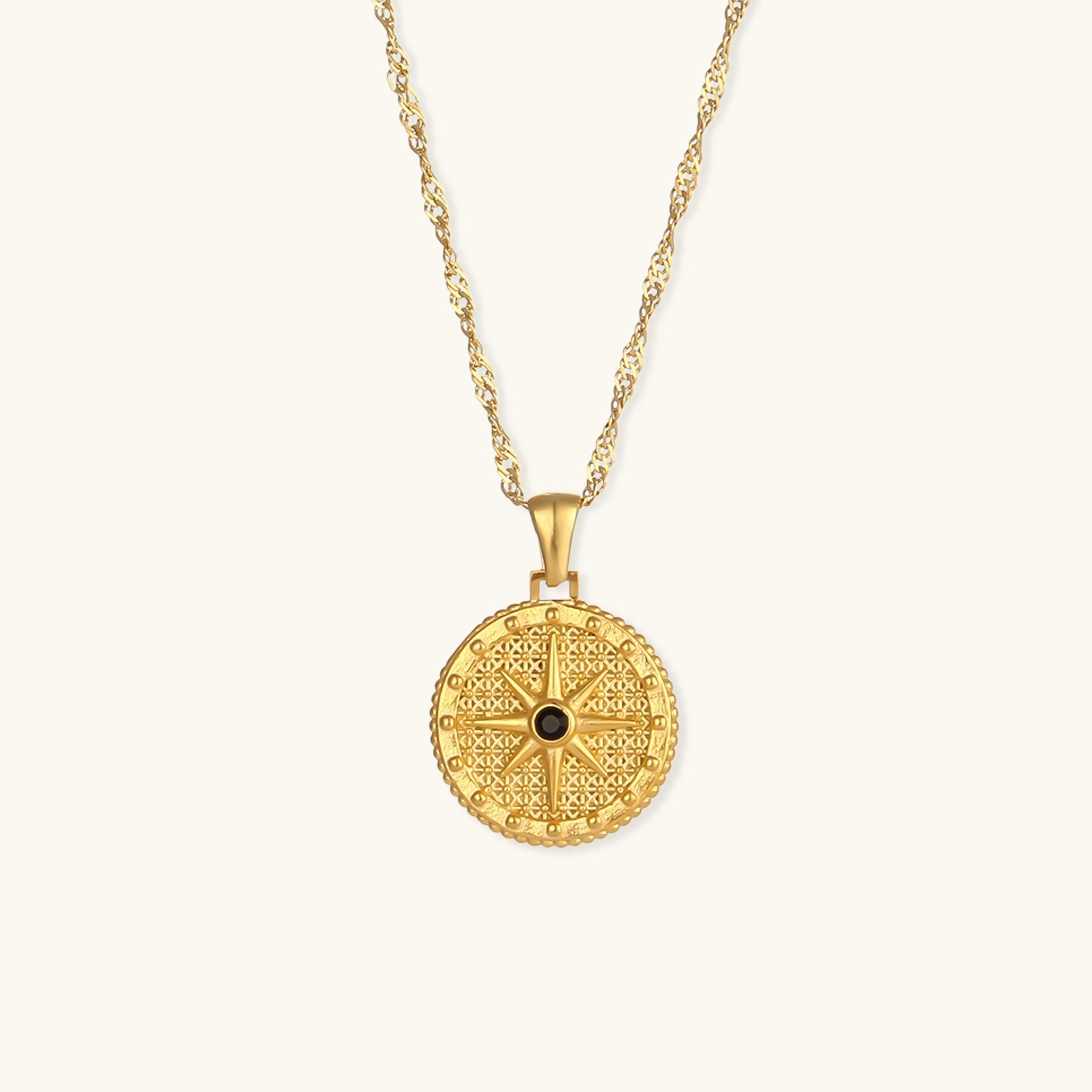 Elegant Compass Necklace in 18k Gold-Plated Stainless Steel – Waterproof, Hypoallergenic, Adjustable Chain 18 + 2 Extension