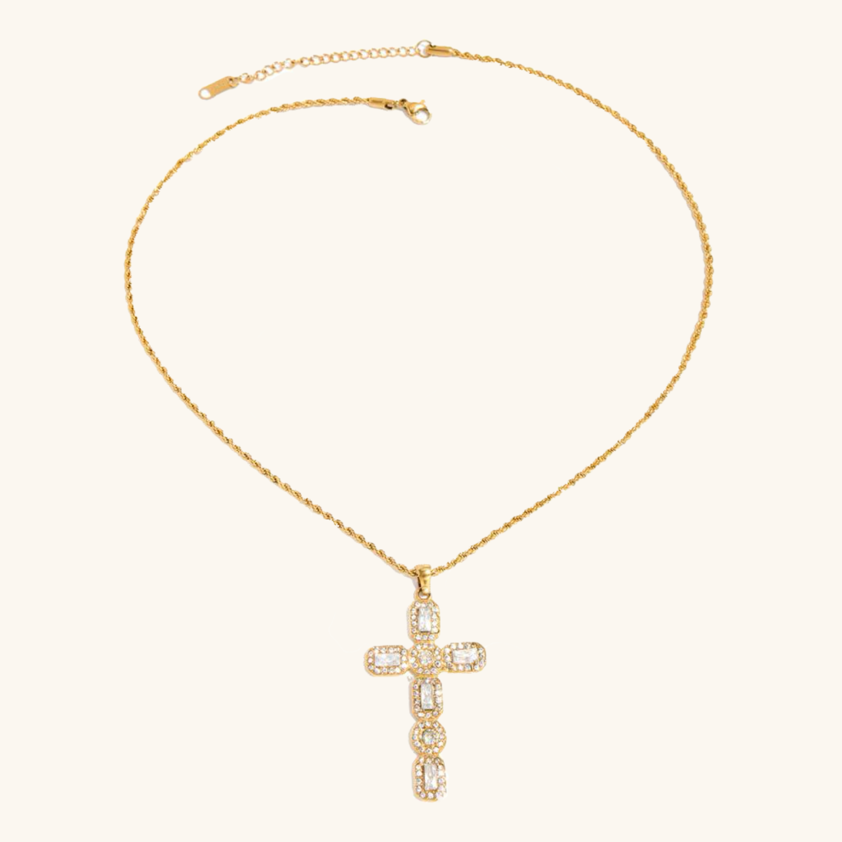 Elegant Diamond Cross Necklace in 18k Gold Plating – Hypoallergenic, Waterproof, Perfect for Layering