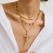 Load image into Gallery viewer, Elegant Diamond Cross Necklace in 18k Gold Plating – Hypoallergenic, Waterproof, Perfect for Layering
