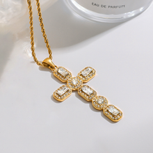 Load image into Gallery viewer, Elegant Diamond Cross Necklace in 18k Gold Plating – Hypoallergenic, Waterproof, Perfect for Layering
