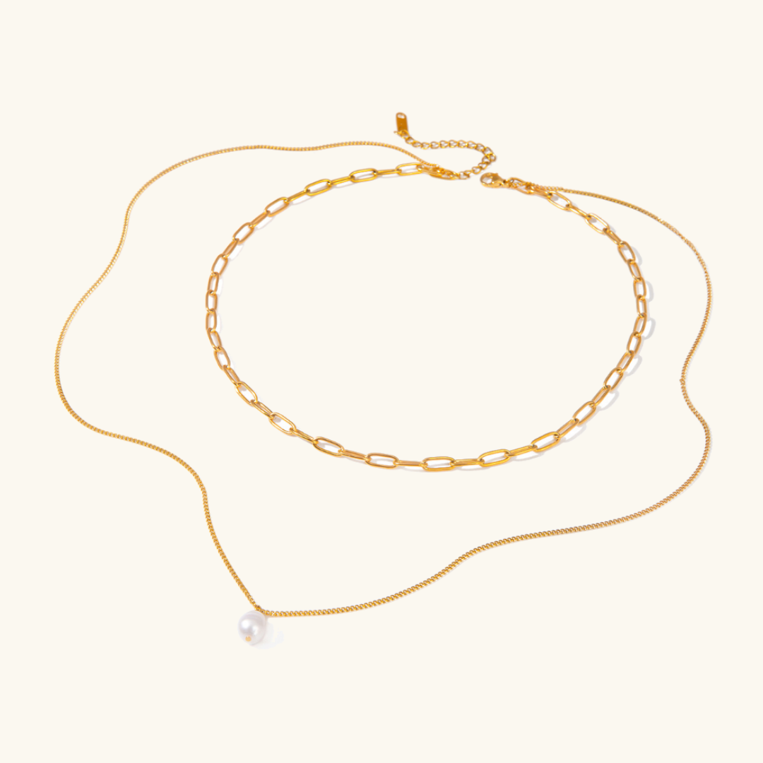 Elegant Freshwater Pearl Necklace with 18k Gold-Plated Paperclip Chain – Waterproof and Hypoallergenic Design for Women