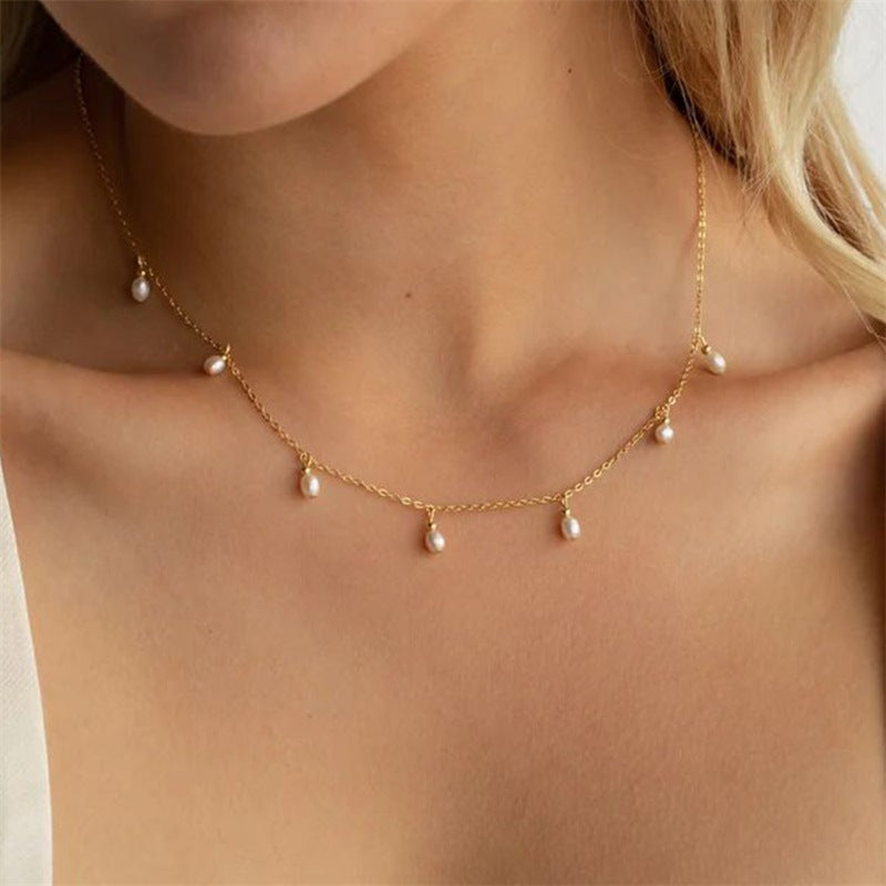 Elegant Freshwater Pearl Necklace with Gold-Plated Stainless Steel – 17 Inches Length