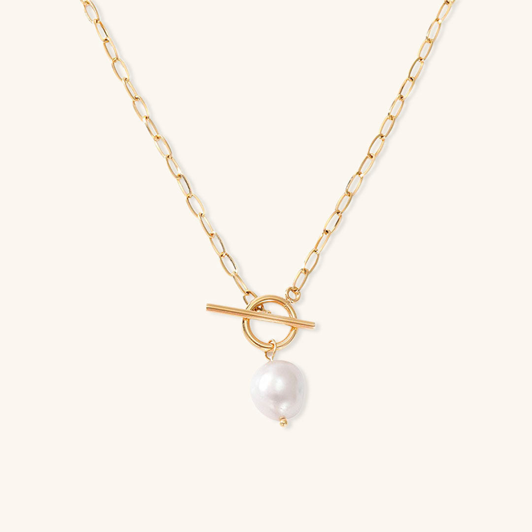 Elegant Freshwater Pearl Necklace with Waterproof Gold Chain – 17 Inches, Hypoallergenic and Skin-Friendly