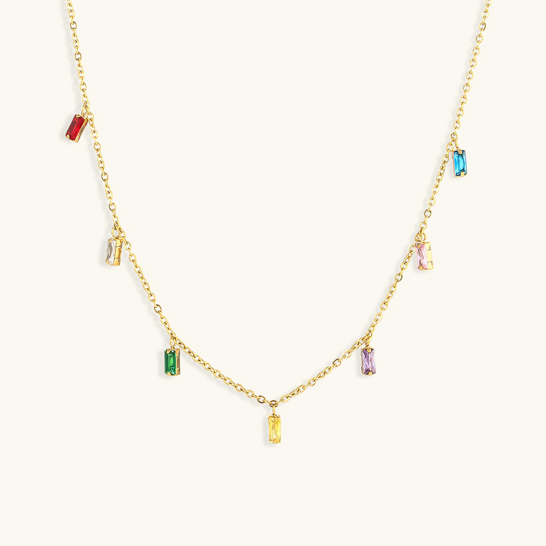 Elegant Gold-Plated Gemstone Necklace with Adjustable Length – Hypoallergenic and Water-Resistant