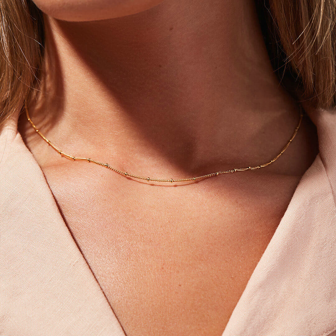 Elegant Gold Chain Necklace with Delicate Beads – 18k Gold-Plated Stainless Steel