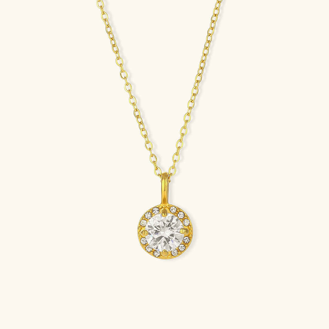 Elegant Gold Gemstone Necklace with AAAAA Diamond Simulant – 16 Inch Length