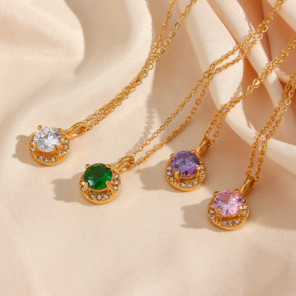 Elegant Gold Gemstone Necklace with AAAAA Diamond Simulant – 16 Inch Length