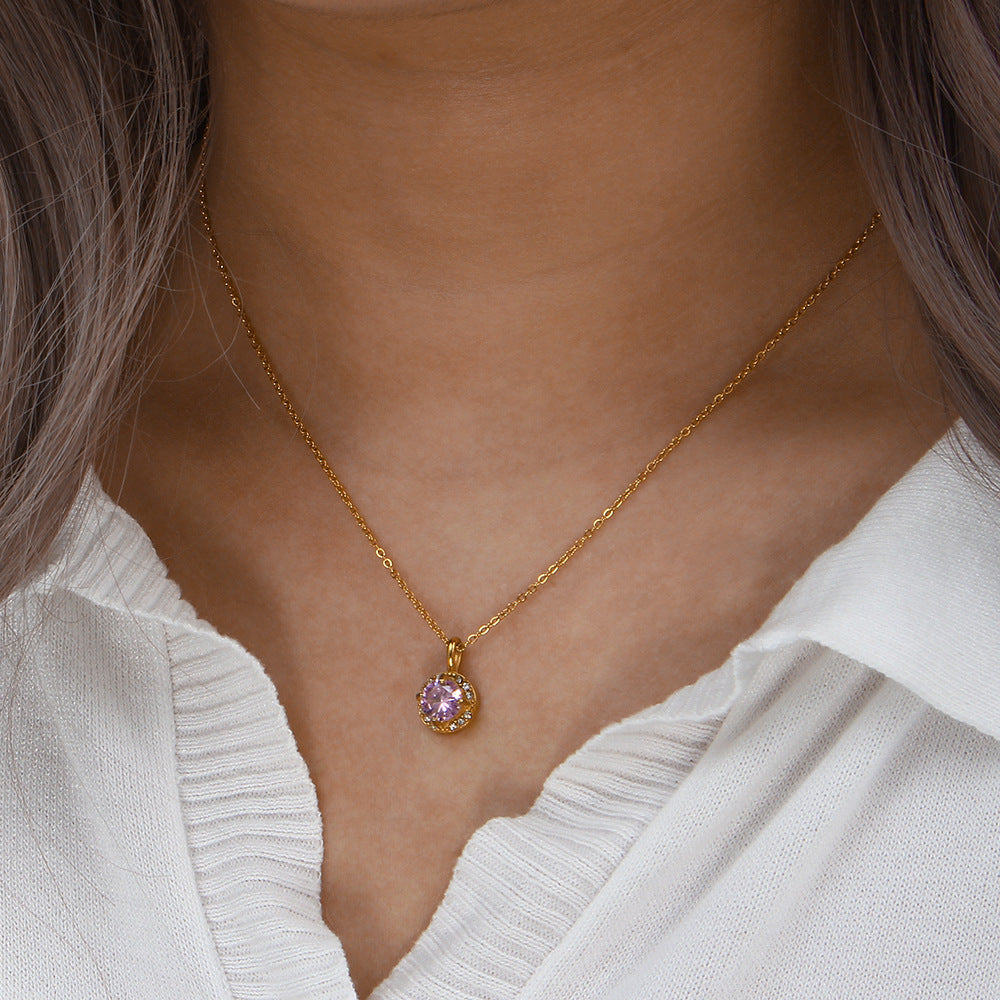 Elegant Gold Gemstone Necklace with AAAAA Diamond Simulant – 16 Inch Length