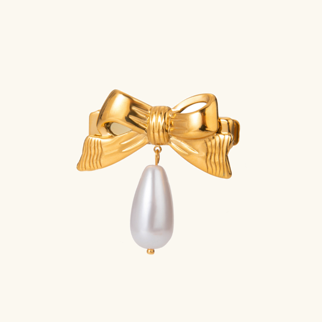 Elegant Gold Hair Clip with Freshwater Pearl - Waterproof, Hypoallergenic Accessory for Women