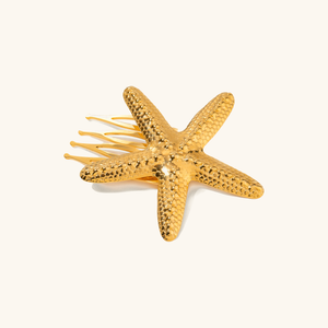Elegant Gold Hair Comb with Starfish Design – Hypoallergenic, Waterproof, Durable Accessory for Women, 48 mm