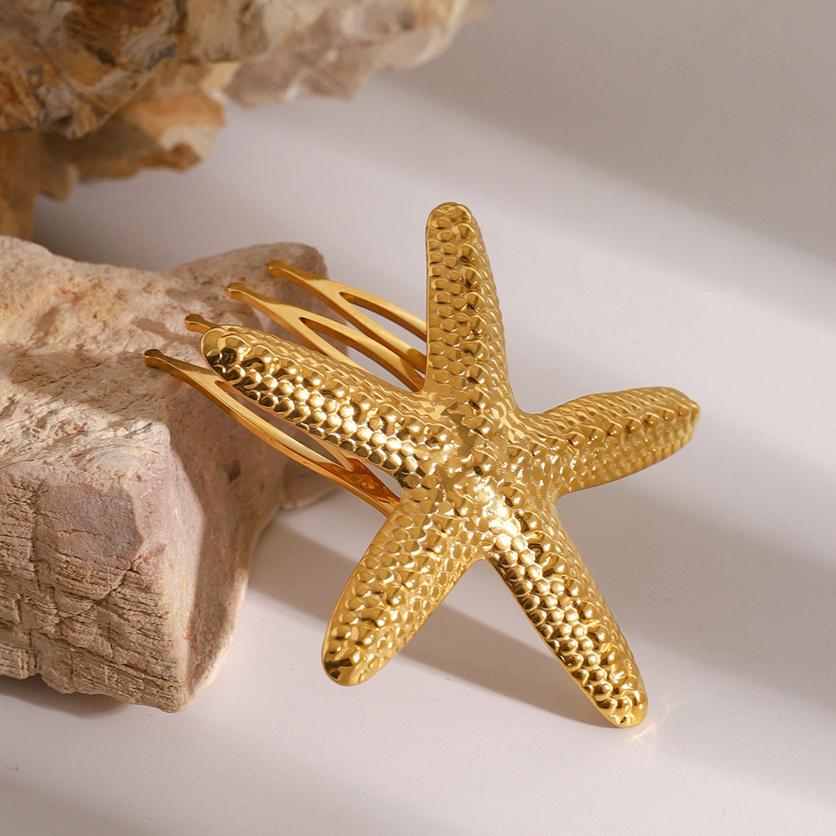 Elegant Gold Hair Comb with Starfish Design – Hypoallergenic, Waterproof, Durable Accessory for Women, 48 mm