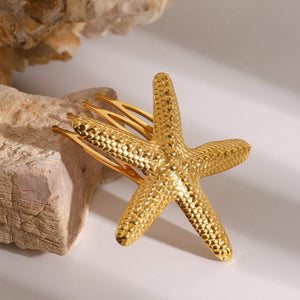 Elegant Gold Hair Comb with Starfish Design – Hypoallergenic, Waterproof, Durable Accessory for Women, 48 mm