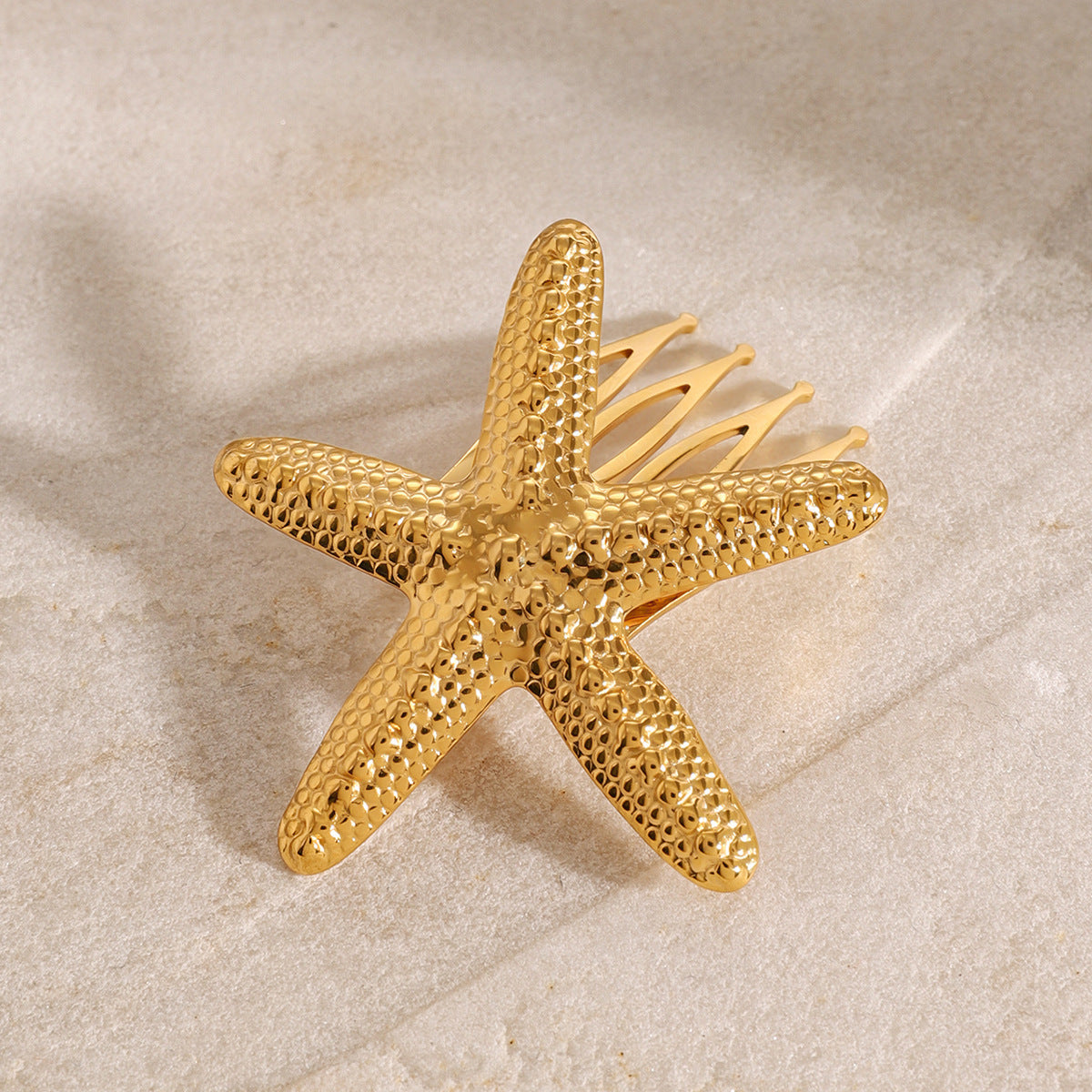 Elegant Gold Hair Comb with Starfish Design – Hypoallergenic, Waterproof, Durable Accessory for Women, 48 mm