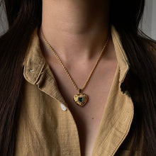 Load image into Gallery viewer, Elegant Gold Heart Necklace with Diamond Simulants and Emerald Centerpiece – 18k Gold-Plated Stainless Steel Jewelry
