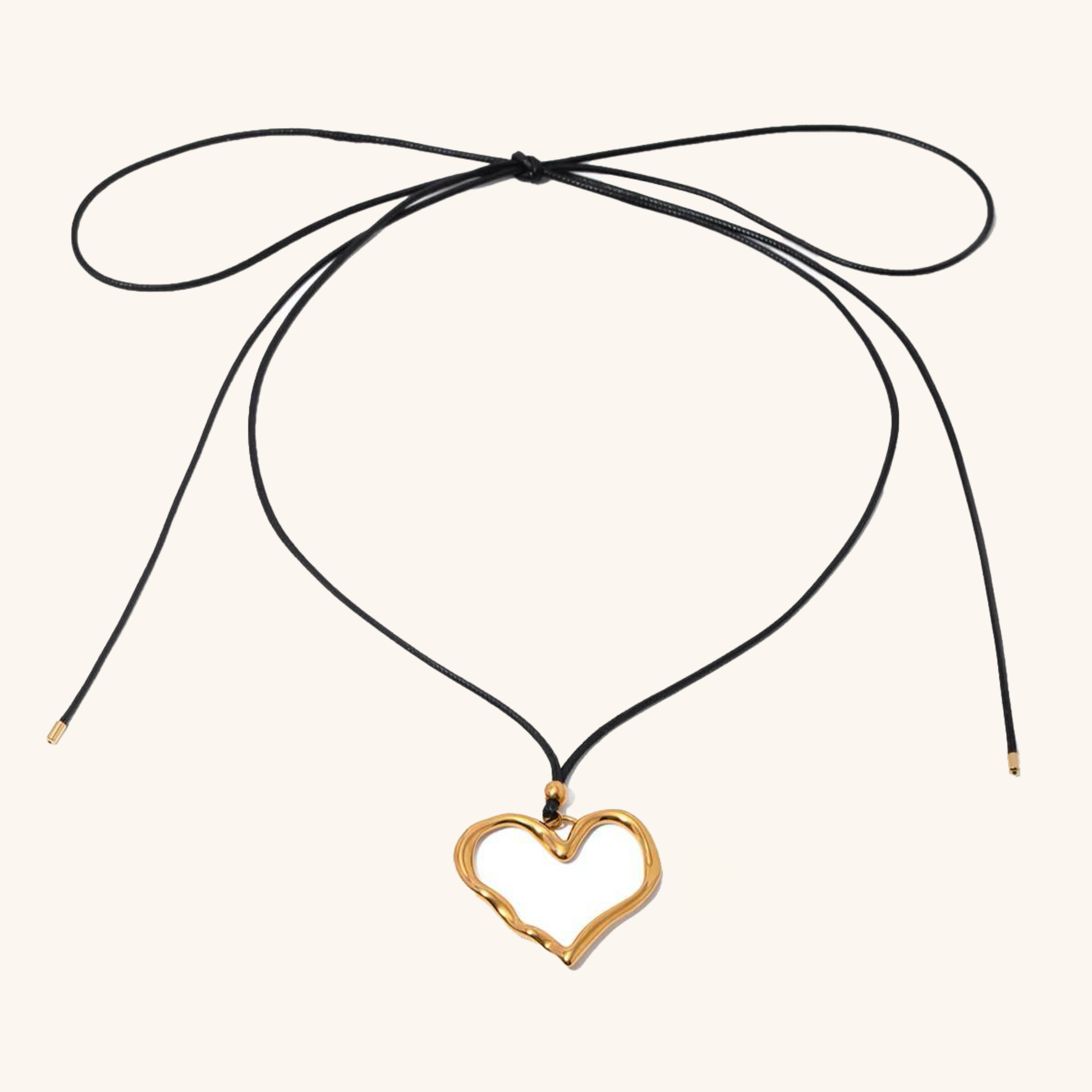 Elegant Gold Heart Pendant Necklace with Black Rope – Hypoallergenic and Waterproof 58 Inch