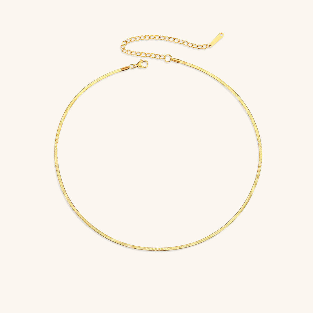 Elegant Gold Herringbone Necklace for Women – Hypoallergenic Stainless Steel-Plated Jewelry, 14k Gold, 14-Inch with Extension