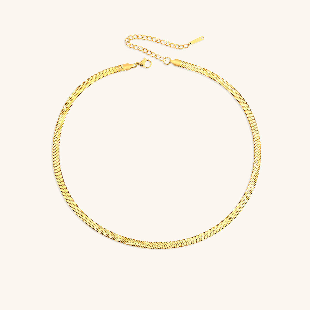 Elegant Gold Herringbone Necklace for Women – Hypoallergenic Stainless Steel-Plated Jewelry, 14k Gold, 14-Inch with Extension