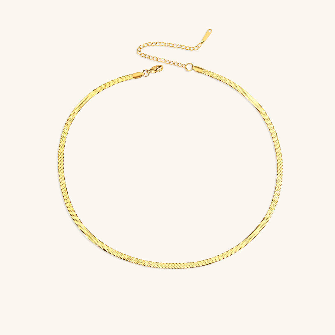 Elegant Gold Herringbone Necklace for Women – Hypoallergenic Stainless Steel-Plated Jewelry, 14k Gold, 14-Inch with Extension