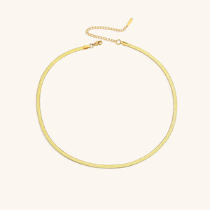 Elegant Gold Herringbone Necklace for Women – Hypoallergenic Stainless Steel-Plated Jewelry, 14k Gold, 14-Inch with Extension