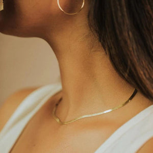 Elegant Gold Herringbone Necklace for Women – Hypoallergenic Stainless Steel-Plated Jewelry, 14k Gold, 14-Inch with Extension