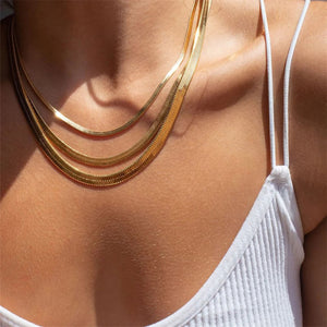 Elegant Gold Herringbone Necklace for Women – Hypoallergenic Stainless Steel-Plated Jewelry, 14k Gold, 14-Inch with Extension