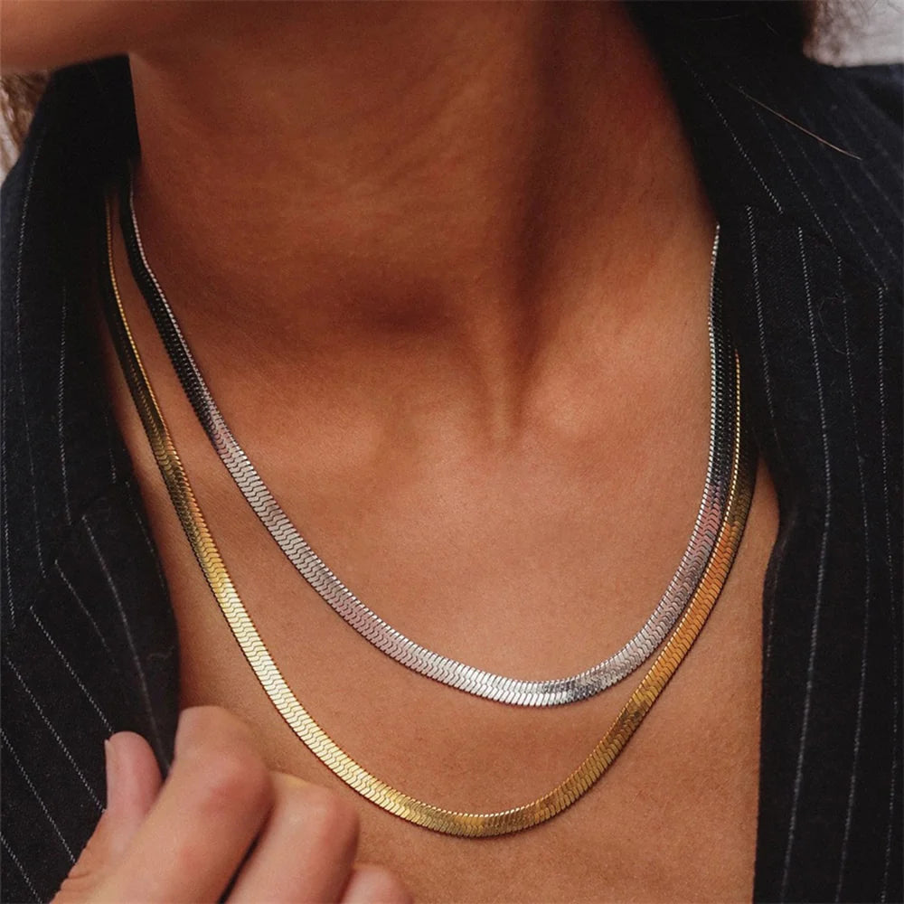 Elegant Gold Herringbone Necklace for Women – Hypoallergenic Stainless Steel-Plated Jewelry, 14k Gold, 14-Inch with Extension