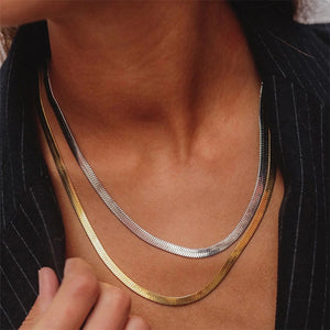 Elegant Gold Herringbone Necklace for Women – Hypoallergenic Stainless Steel-Plated Jewelry, 14k Gold, 14-Inch with Extension