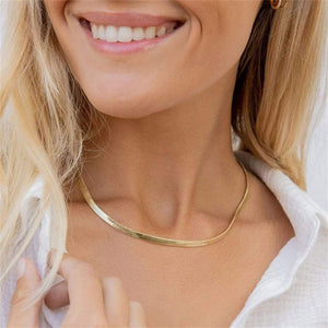 Elegant Gold Herringbone Necklace for Women – Hypoallergenic Stainless Steel-Plated Jewelry, 14k Gold, 14-Inch with Extension