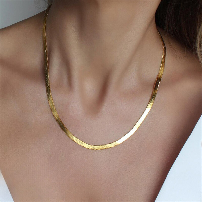 Elegant Gold Herringbone Necklace for Women – Hypoallergenic Stainless Steel-Plated Jewelry, 14k Gold, 14-Inch with Extension