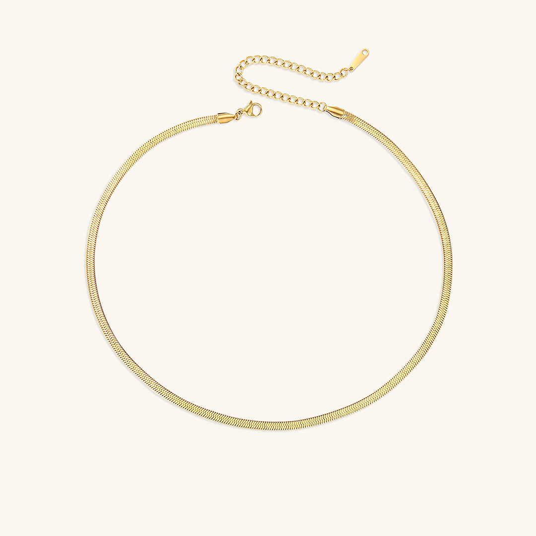 Elegant Gold Herringbone Necklace for Women – Hypoallergenic Stainless Steel-Plated Jewelry, 14k Gold, 14-Inch with Extension