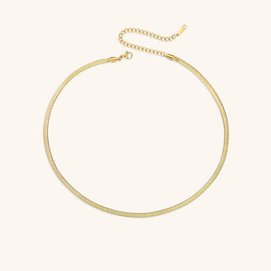 Elegant Gold Herringbone Necklace for Women – Hypoallergenic Stainless Steel-Plated Jewelry, 14k Gold, 14-Inch with Extension