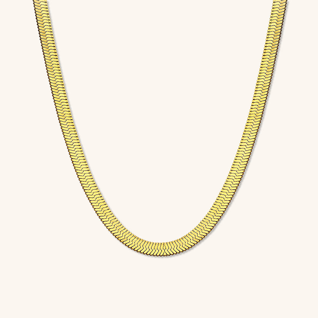 Elegant Gold Necklace – 18k Gold-Plated Herringbone Design, Hypoallergenic, Water-Resistant, 18-inch with 2-inch Extension