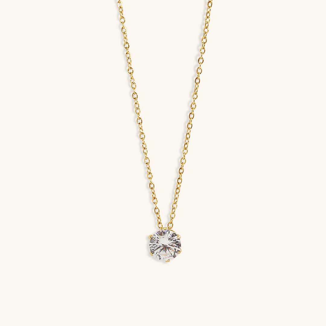 Elegant Gold Necklace with Diamond Simulants – Hypoallergenic 18k Plated Stainless Steel, 15 Inch Length