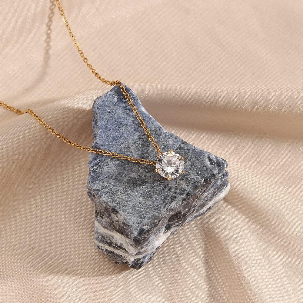 Elegant Gold Necklace with Diamond Simulants – Hypoallergenic 18k Plated Stainless Steel, 15 Inch Length