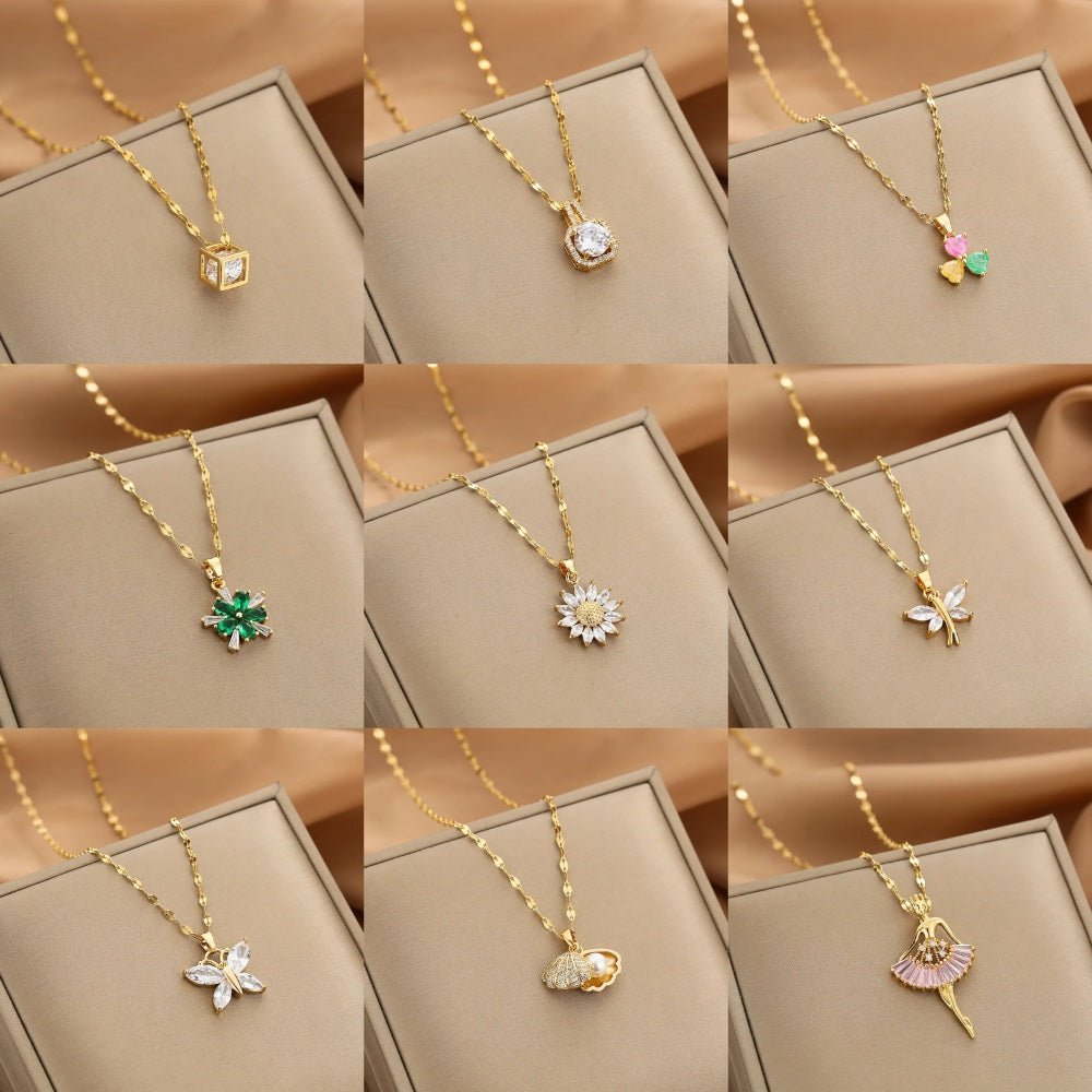 Elegant Gold Necklace with Zircon Accents – Adjustable Dainty Jewelry for Women