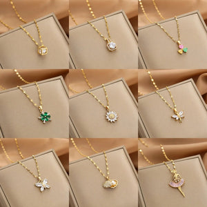Elegant Gold Necklace with Zircon Accents – Adjustable Dainty Jewelry for Women
