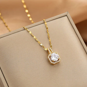 Elegant Gold Necklace with Zircon Accents – Adjustable Dainty Jewelry for Women
