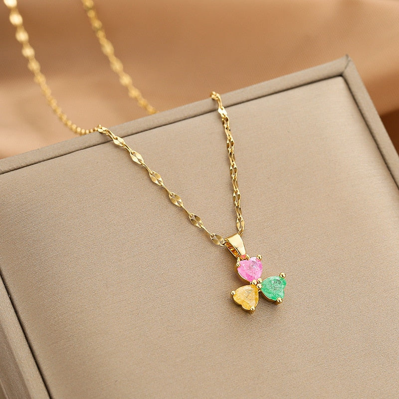 Elegant Gold Necklace with Zircon Accents – Adjustable Dainty Jewelry for Women